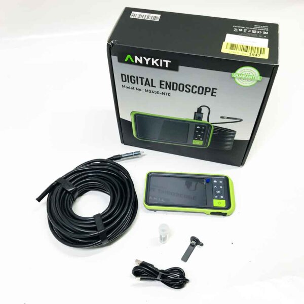 Endoscope camera with light, Anykit Dual Lens Endoscope HD camera inspection camera, IP67 pipe camera sewer camera 10m waterproof, industrial endoscope with 4.5 inch screen, 2500mAh, 32GB card