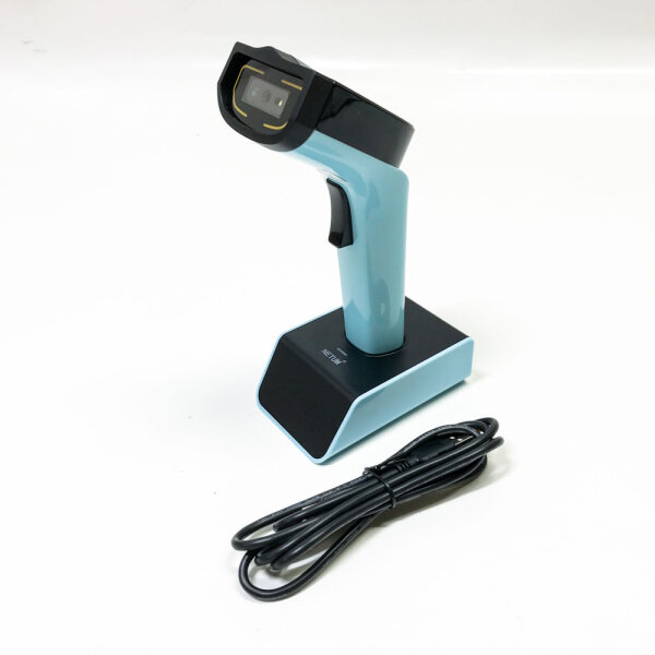 Netum Bluetooth Wireless 2D Barcode Scanner Automatischer, freihändiger Barcodeleser mit Ladestation und integriertem Speicher, schnelles und präzises Scannen, Übertragungen bis zu 50 Meter - DS7500 (Blau)