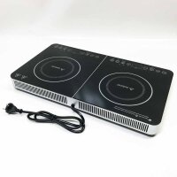 Induction hob 2 plates, AOBOSI induction cooking plate with independent control, 10 temperature levels and 6 power levels, stainless steel, 3500W, 4-hour timer, max & min button, safety lock