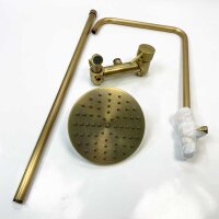 Fyheast ancient shower column with a hand shower with brown battery made of brass and height-adjustable shower head 80-120 cm