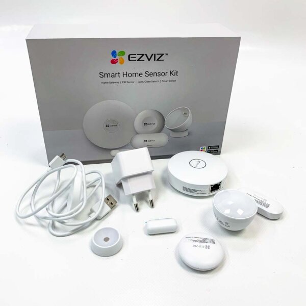 EZVIZ Home Sensor Kit, Gateway, PIR-Sensor, Öffnungs-/Schließsensor und Smart-Taste, zur Personenerkennung oder Kontrolle Aller intelligenten Geräte, Sprachalarme, Push-Nachricht(B1 Kit)