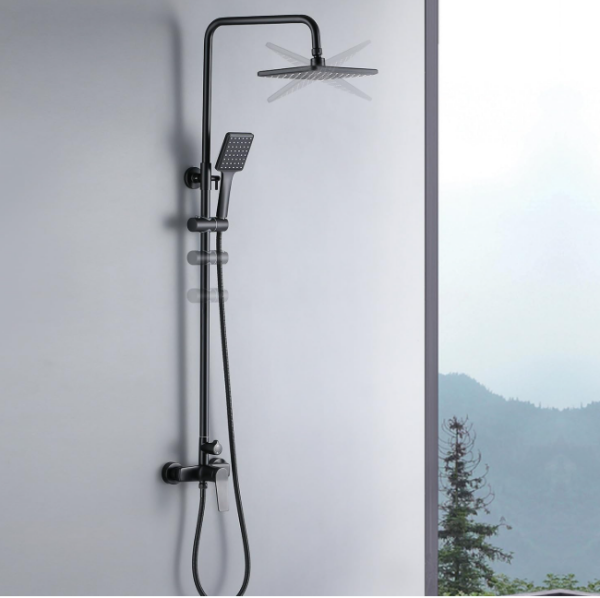 Shower fitting complete set, Auralum shower fitting black, height adjustable 90-120cm, rain shower black with rain shower head and hand shower, shower complete for bathroom