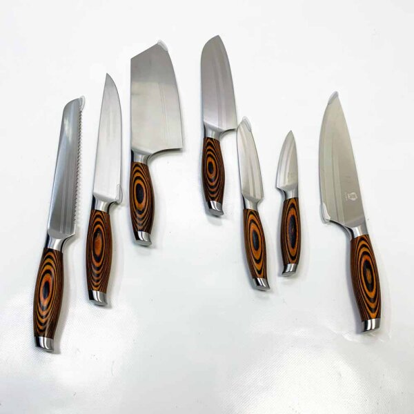 Wildmok 7-part kitchen knife set with Premium Pakkawood handle German steel knife set including wooden knife cookie knobs Santoku-Messeretetetet