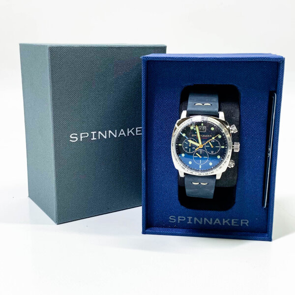 Spinnaker Herren 42mm Hull Chronograph Lapis Meca-Quartz Watch mit echtem Lederband SP-5068-03