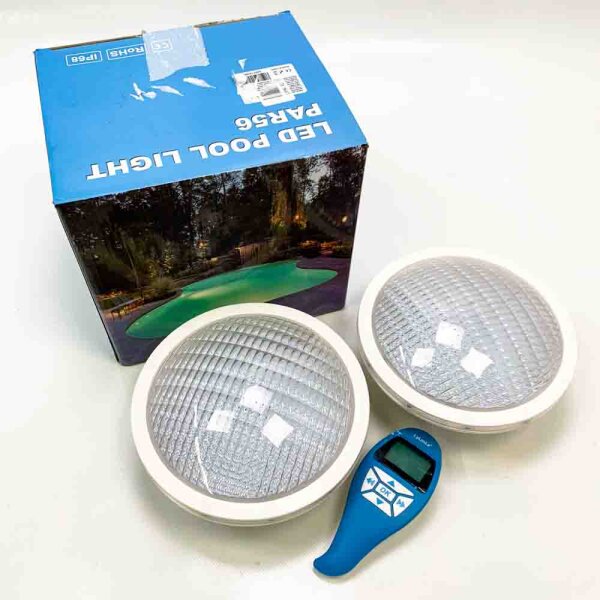 LyLmLe PAR56 LED-Poollampe, 20 W, dimmbar, mehrfarbiger RGB-LED-Poolstrahler mit Fernbedienung, tauchfähige Pool-LED-Beleuchtung, IP68 wasserdicht, 12 V AC (2 Strahler)