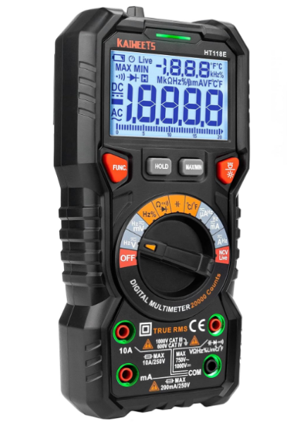 KAIWEETS Digital Multimeter mit LED-Buchsen, HT118E Strommessgerät, True RMS Auto-Range 20000 Zähler, misst Spannung,Kapazität, Temperatur, Widerstand für Elektriker