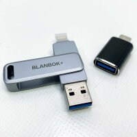 BLANBOK Apple USB Stick 128G Externer Speicherstick für iPhone mit Lightning Backup für iPhone/iPad/Android/PC