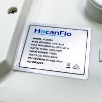 Hocanflo 700 W lifting pump with light black color traces, sanitary wall pumps with steel leaves and activated carbon flow rate up to 190 l/min for sinks