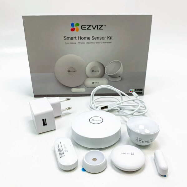 EZVIZ Home Sensor Kit (ohne Klebeseiten), Gateway, PIR-Sensor, Öffnungs-/Schließsensor und Smart-Taste, zur Personenerkennung ,Push-Nachricht(B1 Kit)