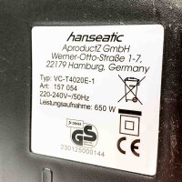 Hanseatic soil vacuum cleaner VC-T4020es-2, 650 W, bagless, cyclone technology for high suction power