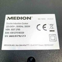 Medion® double induction coke plate MD 18493, performance 3500 watts, 8 temperature levels adjustable