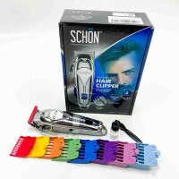 SCHON Haarschneidemaschine aus Edelstahl. Schnurlose Profi Haarschneidemaschine, Kabellos Pflegeset und Wiederaufladbar, mit LED-Anzeige