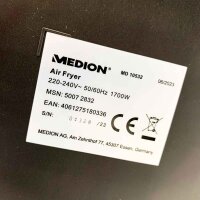 Medion hot air fryer MD 10532, 1700 W, 8 automatic programs, digital control unit