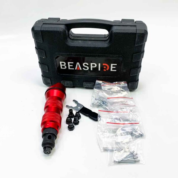 Beaspire BPRNG03 Profi Nietaufsatz für Akkuschrauber oder Bohrmaschine, Elektrischer Nietenzange Adapter/Nietwerkzeug/Treiber Niet Adapter Kit für 2,4-6,4mm Blindnieten(Inkl. 6 Nietköpfen & 30 Blindnieten)