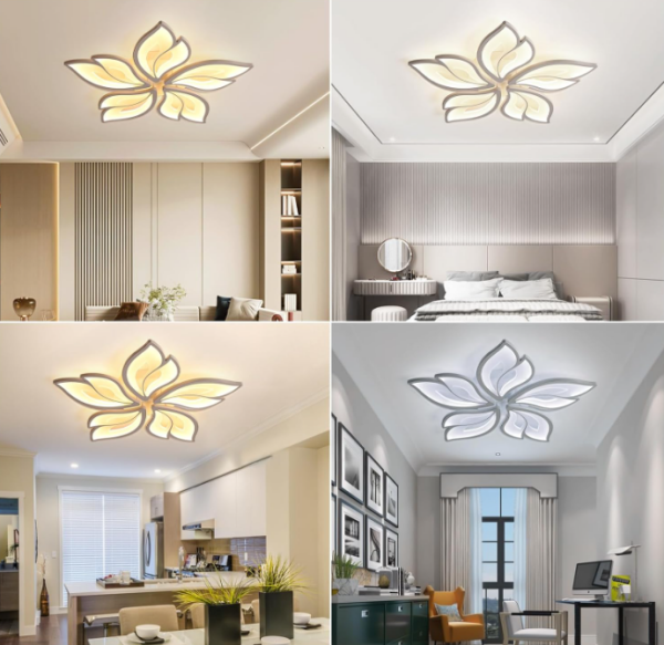 Sky Angle LED ceiling light with remote control Dimmable bedroom lamp, creative flower shape design living room ceiling light (5 heads/Ø63cm/24.8in)