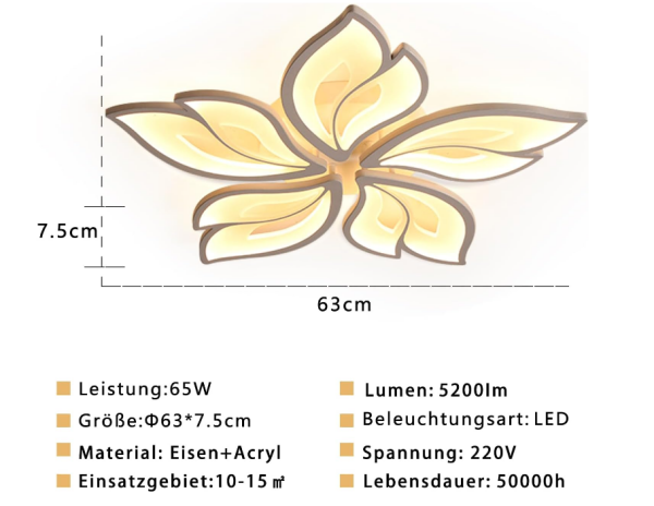 Sky angle LED Deckenleuchte Mit Fernbedienung Dimmbar Schlafzimmer Lampe, Kreative Blumenform Design Wohnzimmer Deckenlicht(5 Köpfe/Ø63cm/24.8in)