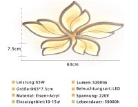 Sky angle LED ceiling light with remote control, dimmable bedroom lamp, creative flower shape design living room ceiling light (5 heads/Ø63cm/24.8in)