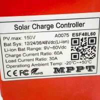 vFound BF6015B12M 60A MPPT Solarladeregler (mit Kratzer) 48V/36V/24V/12V Passgenauigkeit geflutet/versiegelt/Gel/Lithium LCD Hintergrundbeleuchtungs anzeige Solarregler max. 150V DC 3120W Eingang (60A)