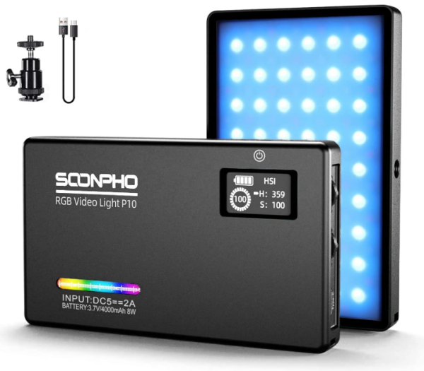 SOONPHO P10 RGB Licht Fotografie, LED Video Licht Aluminium CRI97+ LED Video Light 2500K-8500K 360 °Vollfarbe LED Videoleuchte Mini für Videokonferenz YouTube Fotografie Vlogs DSLR Kamera