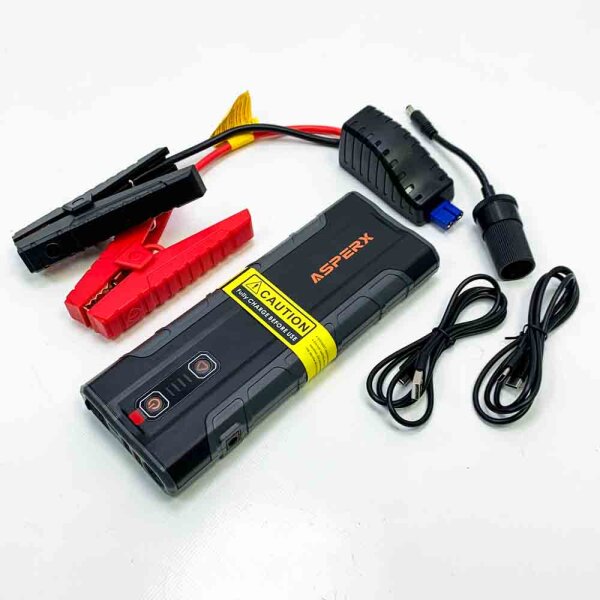 ASPERX AX2500 Starthilfe Powerbank 2500A Spitzenstrom 21000mAh Tragbare Auto Starthilfe 12V Starthilfegerät für Bis zu 10L Benzin oder 7,3 L Dieselmotor mit LED Taschenlampe & 18W USB-C