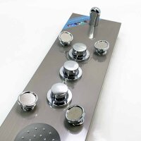 Fyheast brushed LED hydromassage shower column, 5-function shower panel with back massage, rain shower, stainless steel shower column equipment
