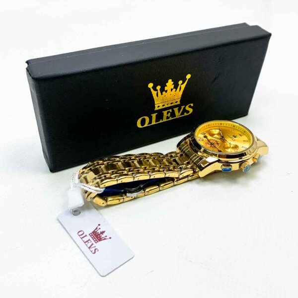 OLEVS Herrenuhren Goldene Edelstahlarmband Quarz Uhr Männer mit Diamant Datum Wasserdicht Leuchtende Klassische Elegantes Armbanduhr Geschenk