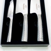 NANFANG BROTHERS Damaskus Küchenmesser Set, Messerse mit Kochmesser, Santoku Messer und Schälmesser, Professionelles Edelstahl Messerset, Damaststahl Messer Set mit Gehämmerten Griffen 3-teilig