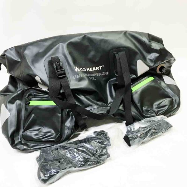 WILD HEART Trockene Motorrad-Hecktasche mit 70-Liter-Seilgurten und wasserdichter 500D-PVC-Innentasche für Reisen, Motorrad usw. (Schwarz)