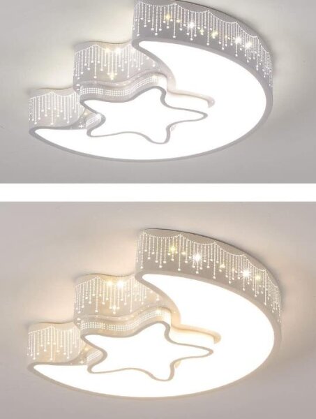 Dimmable LED Ceiling Light (Light Scratch), LED Moon and Star Chandelier, Dimmable Brightness and Color Temperature, Modern LED Ceiling Light with Remote Control for Bedroom, Childrens Room