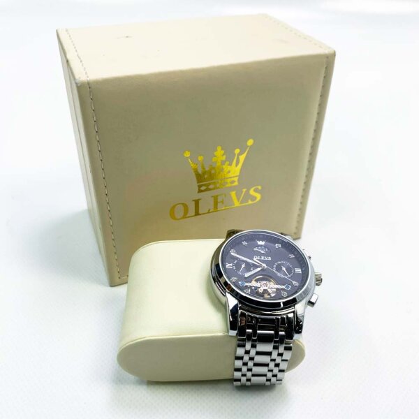 Olevs mens wristwatch leather brown classic analog quartz 3 atm waterproof