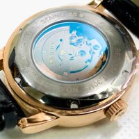 OLEVS Herren Uhren Mechanisch Automatische Aufziehen Blau Lederband Armbanduhr Mode Kleid Wasserdicht Leuchtende Sternen Himmel Mondphase Zifferblatt Herrenuhr