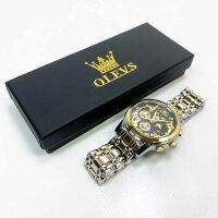 Olevs G9947 Mens wristwatch (with minimal scratches) skeleton stainless steel luxury quartz chronograph waterproof fashion bright watches for men