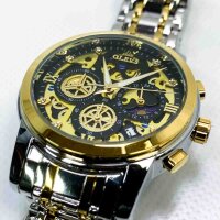 OLEVS G9947 Herren Armbanduhr (mit minimalen Kratzern) Skelett Edelstahl Luxus Quarz Chronograph Wasserdicht Mode Leuchtende Uhren für Männer