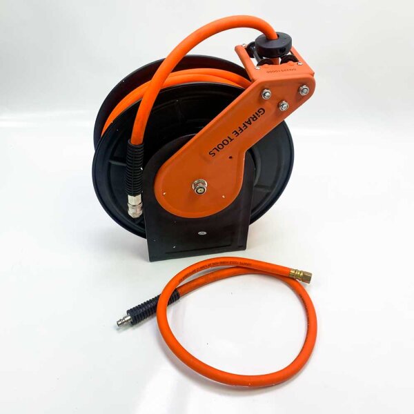 Giraffe Tools (without OVP) Automatic compressed air hose roll up with 3/8 "Compressed air hose, 15m+1m wall mounting compressed air tube drum with 1/4" Fast coupling 300 PSI