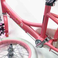 GLERC 14 inch childrens bike for 3 4 5 years Small sweet girls bicycles with basket stabilizers and bells, pink and white