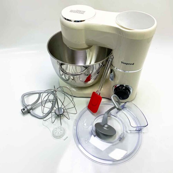 Vospeed Robot Patissier, 1500 W, 8 l, elektrischer Kuchenmixer, Küchenmixer mit Edelstahlschüssel, Rührbesen, Knethaken, Schneebesen zum Kochen, spülmaschinenfest (weiß), SM1550