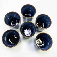 Duef Japanese porcelain tea service with 1 ceramic teapot, 6 tea cups and 1 tea tray, dark blue