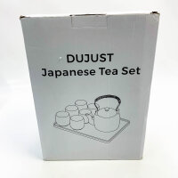 Duef Japanese porcelain tea service with 1 ceramic teapot, 6 tea cups and 1 tea tray, dark blue