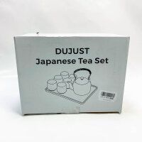 Dujust Japanisches Teeservice, Schwarzes Porzellan Teeservice mit 1 Teekanne, 6 Teetassen, 1 Teetablett, 1 Siebeinsatz, Schönes Asiatische Teekanne Set mit Tasse für Teeliebhaber (Landschaft in Gold)