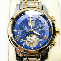 OLEVS G9910, Herrenuhren Automatik Skelett Mechanische Blau Kleid Armbanduhr mit Diamant Tourbillon Tag Datum Wasserdicht Leuchtende Zweifarbige Uhr