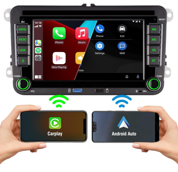 7 Zoll Integriertes kabelloses Carplay und kabelloses Android Auto mit RDS Bluetooth FM AM Doppel-DIN 1080P Full HD Vollbild-IPS-Bildschirm unterstützt VW Jetta Golf Polo Passat Tiguan Linux-Autoradio