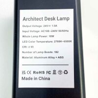 OOWOLF Schreibtischlampe LED Dimmbar, 18W 80CM CRI≥95 Architektenlampe Klemmbar, Drehbar und Zusammenklappbarr, Kein Sichtbares Stroboskop, RG0 Anti-Blaulicht, Ideal für Büro, Design