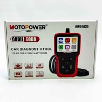 MOTOPOWER MP69035 OBD2 Scanner Universal Auto Motor Fehlercodeleser CAN Diagnose Scan-Tool für alle OBD II Protokoll Autos seit 1996 rot