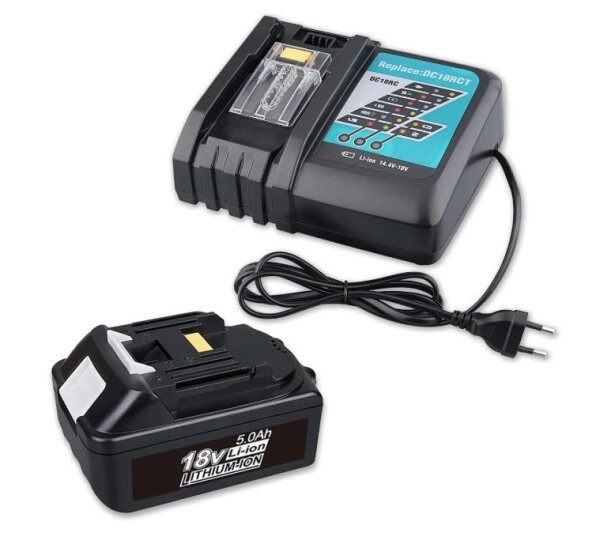 5,0Ah 18V Li-Ion Premium BL1850B Ersatzakku für Makita Akku 18V mit Ladegerät DC18RC 3A mit Ladeanzeige für Makita Akku 14,4V und 18V Werkzeugakku