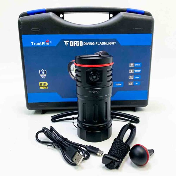 Tauchlampe, TrustFire DF50 KIT Unterwasser Tauchen Taschenlampe 6500 Lumen LED Tauchlampe Professionell Unterwasser Taschenlampe mit Akkupack 70M Wasserdicht Tauchlampe mit 4 Lichtmodi für Fotografie