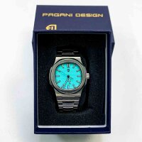 Pagani Design 1728 Mens automatic clock, ST6, self-bustling clockwork, stainless steel, 100 m waterproof, fashionable, sporty, mechanical watch, blue, bracelet