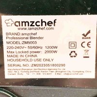 AMZCHEF 2-IN-1 Mixer Hochleistungsmixer 2000 Watt | ①1,85 Liter Mixer mit 6 Klingen | ②Bullet Smoothie Maker 600ml | Mattes Grau Standmixert Mixer mit Deckel - Mattes Grau
