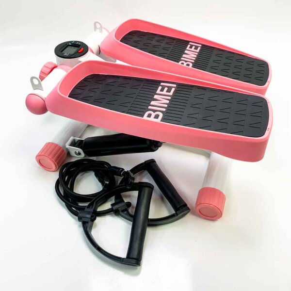 BIMEI Stepper für zuhause 150kg, Mini Steppers Treppenstepper mit Multifunktions LCD Display Hometrainer Fitnesstraining Widerstandsbändern Aerobic Step Fitnessgeräte, Rosa