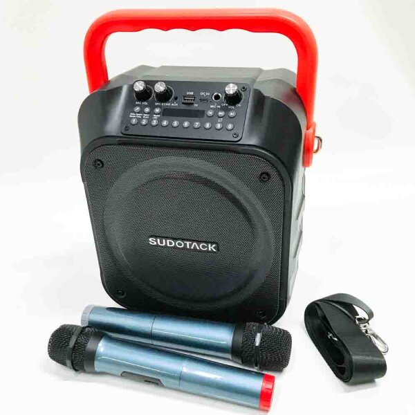 SUDOTACK Portable Karaoke Machine with 2 Wireless Microphones, Bluetooth Speaker Box for Adults/Children with Light Effects, Supports TF/USB, AUX in, FM, REC, TWS for Karaoke, Party, Birthday