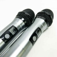 Sudotack microphone wireless, uhf dual metal radio microphone wireless microphone with rechargeable recipient, wireless microphone for wedding, karaoke, party, lecture, singing (60 m range), gray